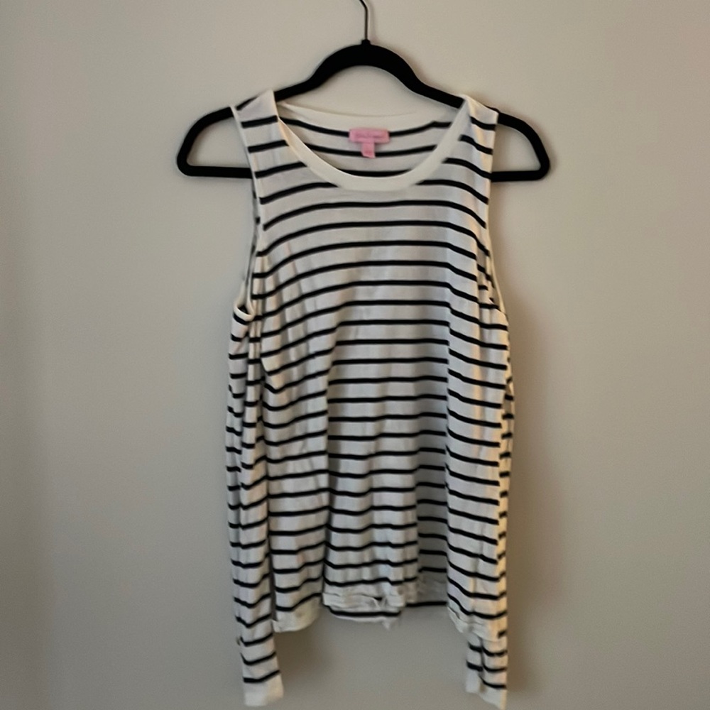 Navy and white stripped cold shoulder Lilly Pulitzer sweater